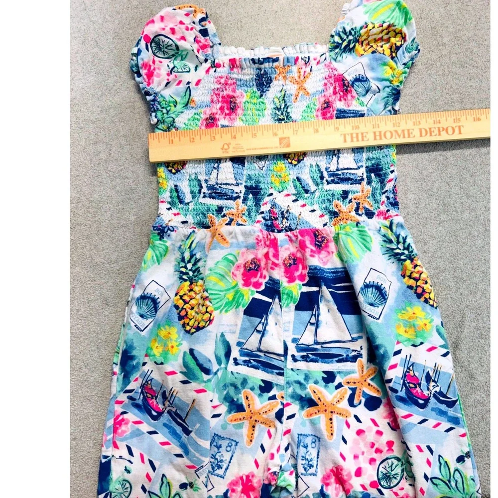 Gymboree Girls Size 12 Linen Blend Smocked Nautical Tropical Wide Leg Jumpsuit
